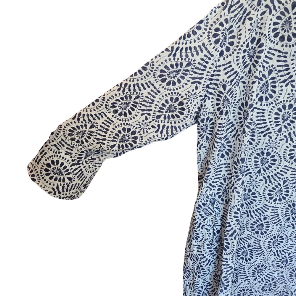 BluThreads RockFlowerPaper Button Down Dress Tunic Blue White Cover Up Large - Picture 5 of 6